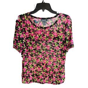 Modcloth Never Too Mesh-Y For Me Tee Raspberry Thicket Black Short sleeve L